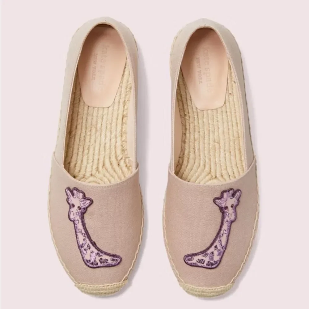 Kate Spade Beige Giraffe Embroidered‎ Espadrilles Sz 9B